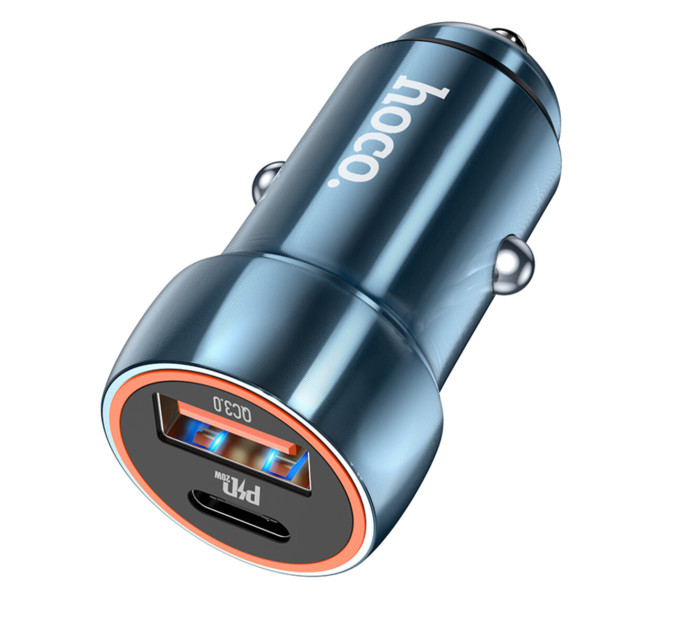 Автомобільний зарядний пристрій HOCO Z46A Blue whale PD20W+QC3.0 car charger Sapphire Blue