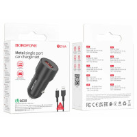 Автомобільний зарядний пристрій BOROFONE BZ19A Wisdom single port QC3.0 car charger set(Micro) Black