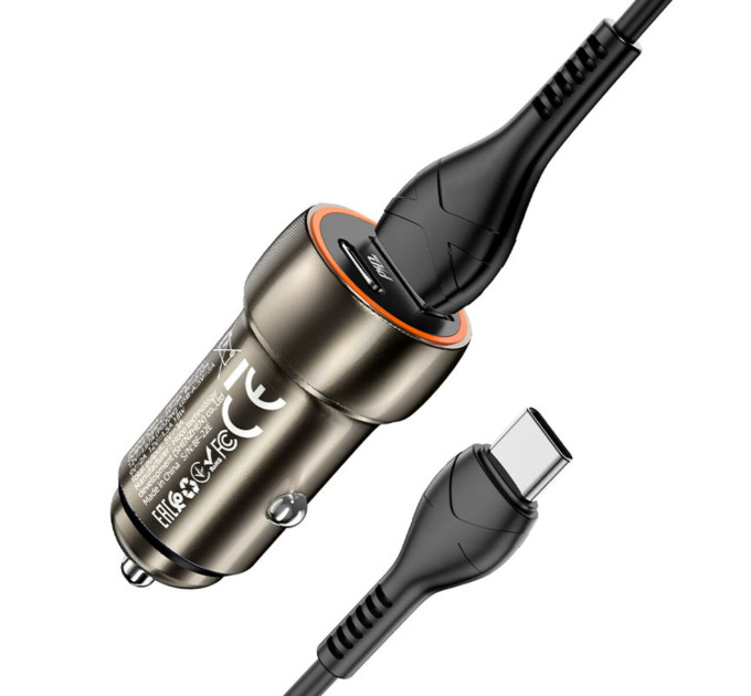 Автомобільний зарядний пристрій HOCO Z46A Blue whale PD20W+QC3.0 car charger set(Type-C) Metal Gray