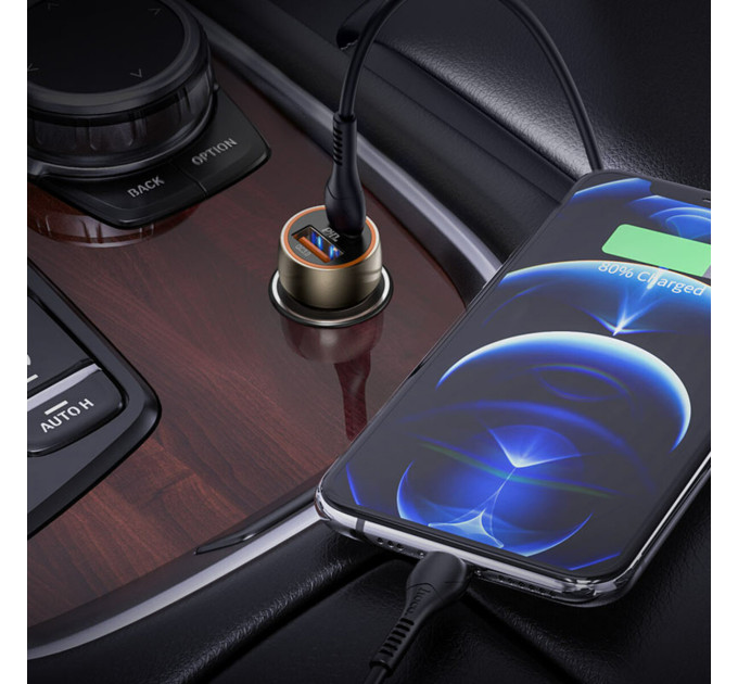 Автомобільний зарядний пристрій HOCO Z46A Blue whale PD20W+QC3.0 car charger set(Type-C) Metal Gray