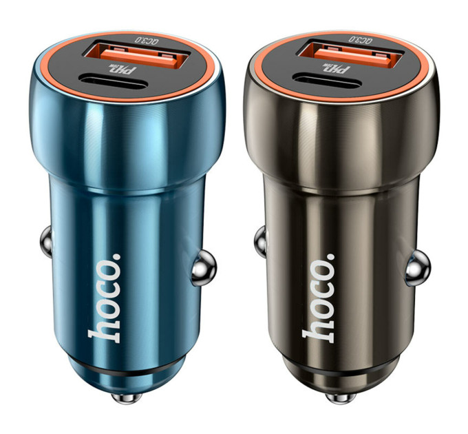 Автомобільний зарядний пристрій HOCO Z46A Blue whale PD20W+QC3.0 car charger set(Type-C) Metal Gray