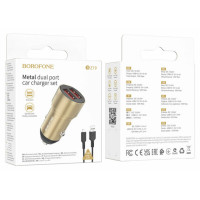 Автомобільний зарядний пристрій BOROFONE BZ19 Wisdom dual port car charger set(iP) Gold