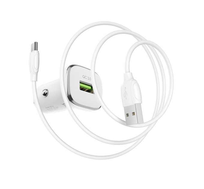 Автомобільний зарядний пристрій BOROFONE BZ12A single port QC3.0 with Type-C cable White