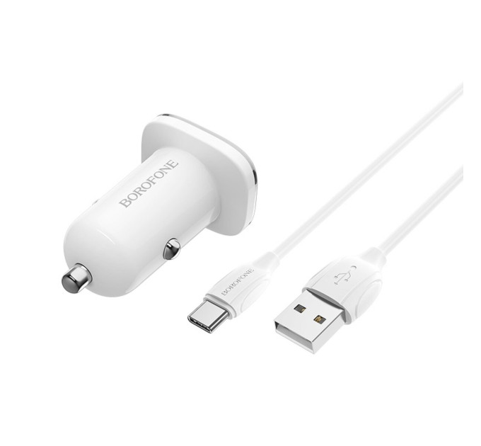 Автомобільний зарядний пристрій BOROFONE BZ12A single port QC3.0 with Type-C cable White