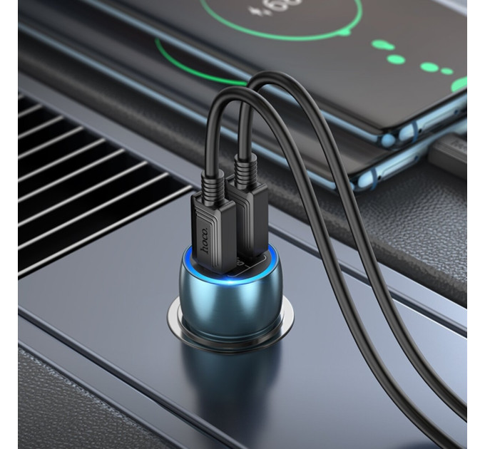 Автомобільний зарядний пристрій HOCO Z48 Tough 40W dual port(2C) (Type-C to Type-C) Sapphire Blue