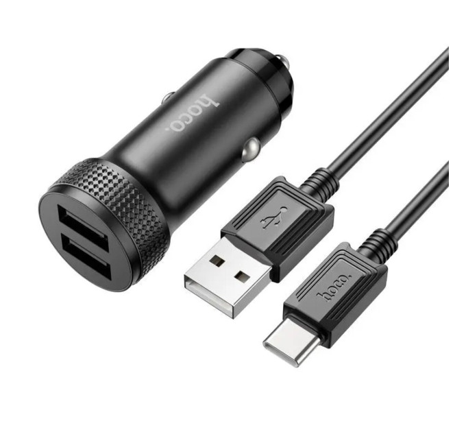 Автомобільний зарядний пристрій HOCO Z49 Level dual port (Type-C) Black