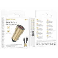 Автомобільний зарядний пристрій BOROFONE BZ19 Wisdom dual port car charger set(Type-C) Gold