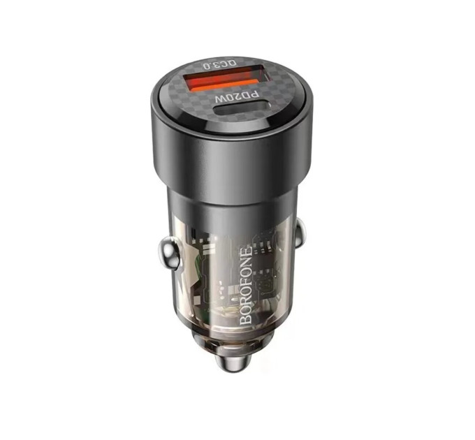 Автомобільний зарядний пристрій BOROFONE BZ20 Smart 38W dual port PD20W+QC3.0 car charger Transparent Black