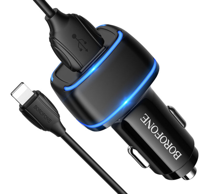 Автомобільний зарядний пристрій BOROFONE BZ14 Max dual port (Lightning) Black