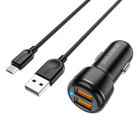 Автомобільний зарядний пристрій BOROFONE BZ17 Core dual port QC3.0 car charger set(Micro)