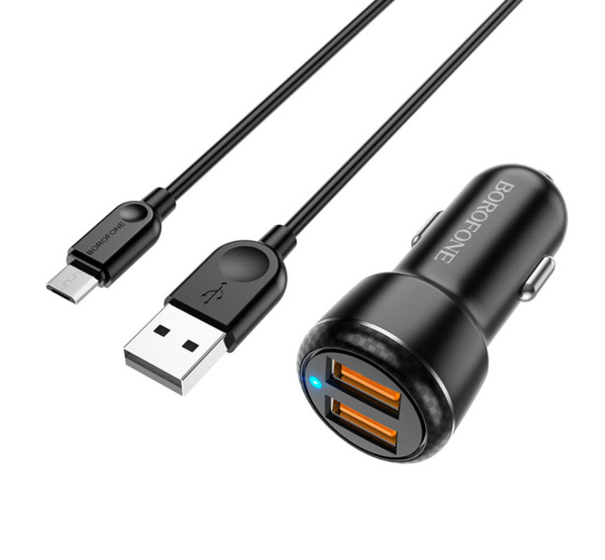 Автомобільний зарядний пристрій BOROFONE BZ17 Core dual port QC3.0 car charger set(Micro)