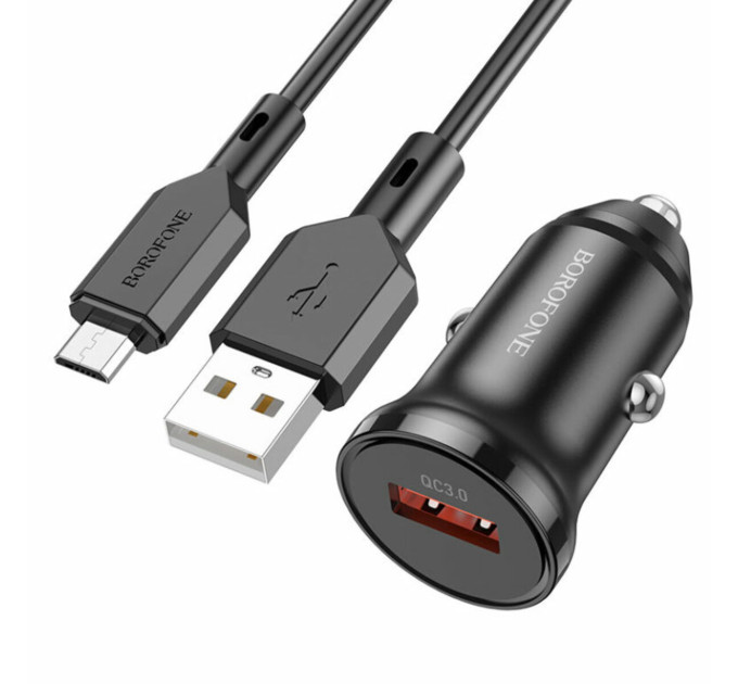 Автомобільний зарядний пристрій BOROFONE BZ18 single port QC3.0 car charger set(Micro) Black