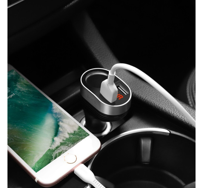 Автомобільний зарядний пристрій HOCO Z29 Regal digital display cigarette lighter car charger Black