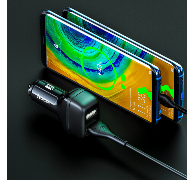 Автомобільний зарядний пристрій HOCO Z36 Leader dual port car charger set(Micro) Black