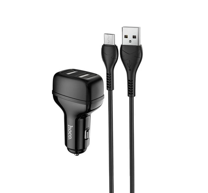 Автомобільний зарядний пристрій HOCO Z36 Leader dual port car charger set(Micro) Black