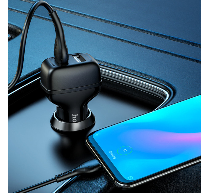Автомобільний зарядний пристрій HOCO Z36 Leader dual port car charger set(Micro) Black
