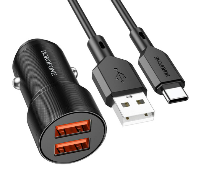 Автомобільний зарядний пристрій BOROFONE BZ19 Wisdom dual port car charger set(Type-C) Black