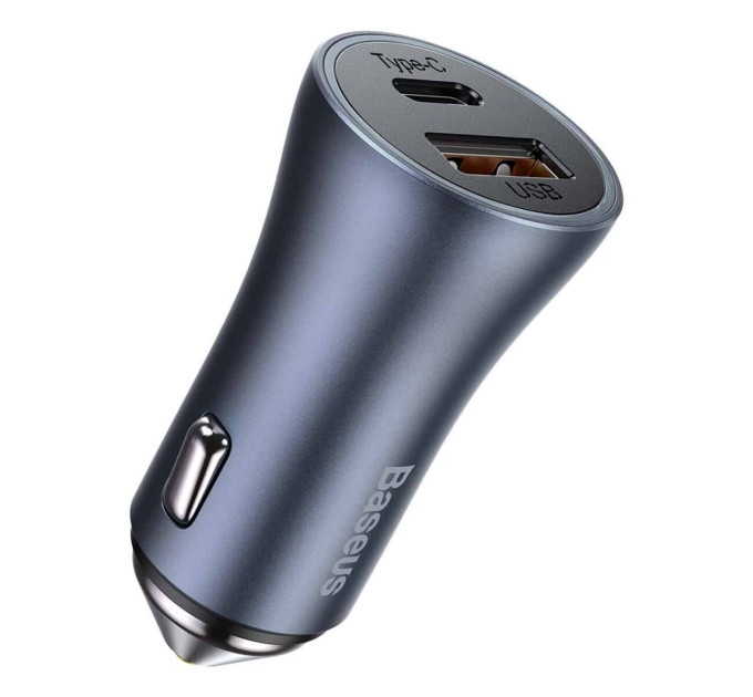 Автомобільний зарядний пристрій Baseus Golden Contactor Pro Dual Quick Charger Car Charger U+C 40W（USB For Type-C 5A 1.0m）Dark Gray