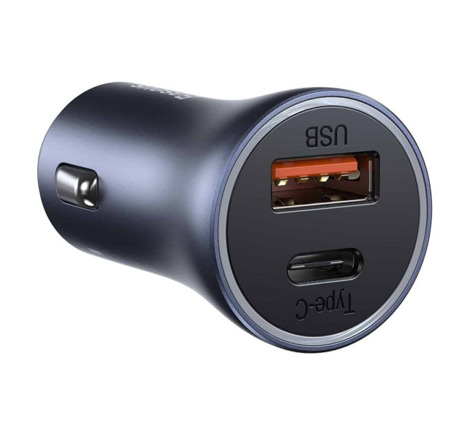 Автомобільний зарядний пристрій Baseus Golden Contactor Pro Dual Quick Charger Car Charger U+C 40W（USB For Type-C 5A 1.0m）Dark Gray