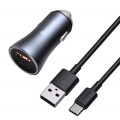 Автомобільний зарядний пристрій Baseus Golden Contactor Pro Dual Quick Charger Car Charger U+C 40W（USB For Type-C 5A 1.0m）Dark Gray