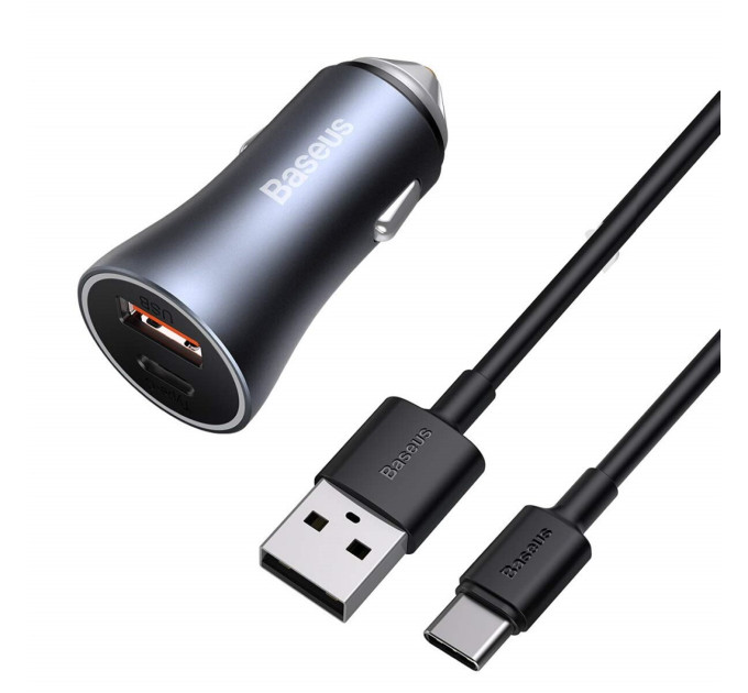 Автомобільний зарядний пристрій Baseus Golden Contactor Pro Dual Quick Charger Car Charger U+C 40W（USB For Type-C 5A 1.0m）Dark Gray