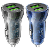 Автомобільний зарядний пристрій HOCO Z47 Transparent Discovery Edition dual port QC3.0 car charger set(Micro) Transparent Black