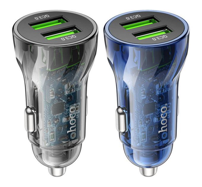 Автомобільний зарядний пристрій HOCO Z47 Transparent Discovery Edition dual port QC3.0 car charger set(Micro) Transparent Black