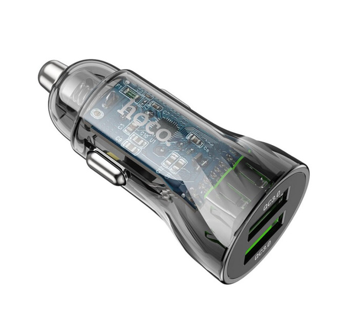 Автомобільний зарядний пристрій HOCO Z47 Transparent Discovery Edition dual port QC3.0 car charger set(Micro) Transparent Black