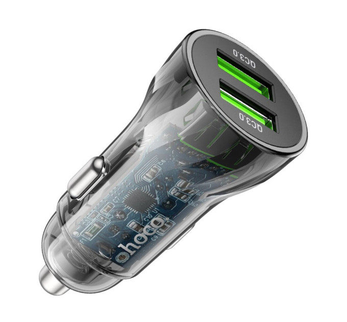 Автомобільний зарядний пристрій HOCO Z47 Transparent Discovery Edition dual port QC3.0 car charger set(Micro) Transparent Black