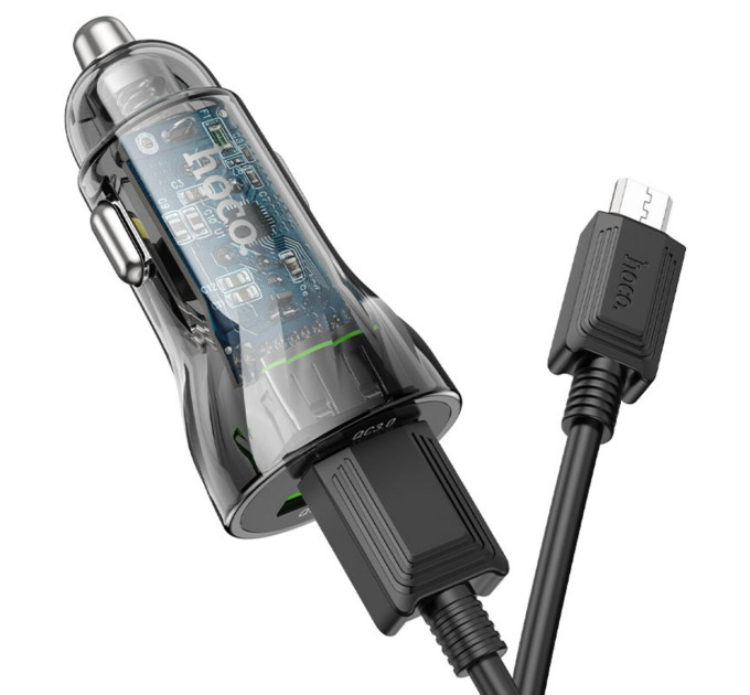 Автомобільний зарядний пристрій HOCO Z47 Transparent Discovery Edition dual port QC3.0 car charger set(Micro) Transparent Black