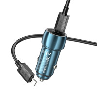 Автомобільний зарядний пристрій HOCO Z48 Tough 40W dual port (2C) (C to iP) Sapphire Blue