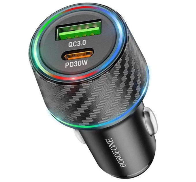 Автомобільний зарядний пристрій BOROFONE BZ21 Brilliant 48W dual port PD30W+QC3.0 car charger Black