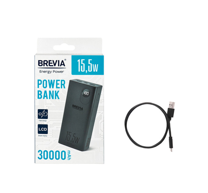 Повербанк Brevia 45315 30000mAh 15.5W Li-Pol, LCD