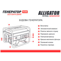 Генератор Alligator PG3900 бензиновий 3,0кВт (ном 2,8кВт)