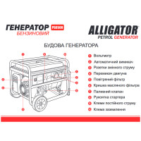 Генератор Alligator PG6500 бензиновий 5,5кВт (ном 5,0кВт)