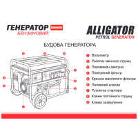 Генератор Alligator PG8000E3 бензиновий 6,5кВт (ном 6,0кВт) з електростартером, 1 та 3 фази
