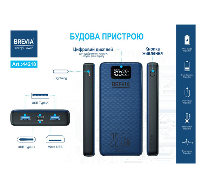 Повербанк Brevia 44218 20000mAh 22,5W Li-Pol