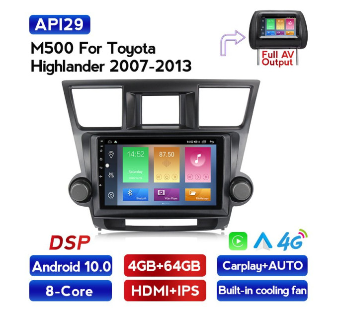 Штатна магнітола ECOBOOST FFT500Q-1080 TOYOTA HIGHLANDER 2007-2014