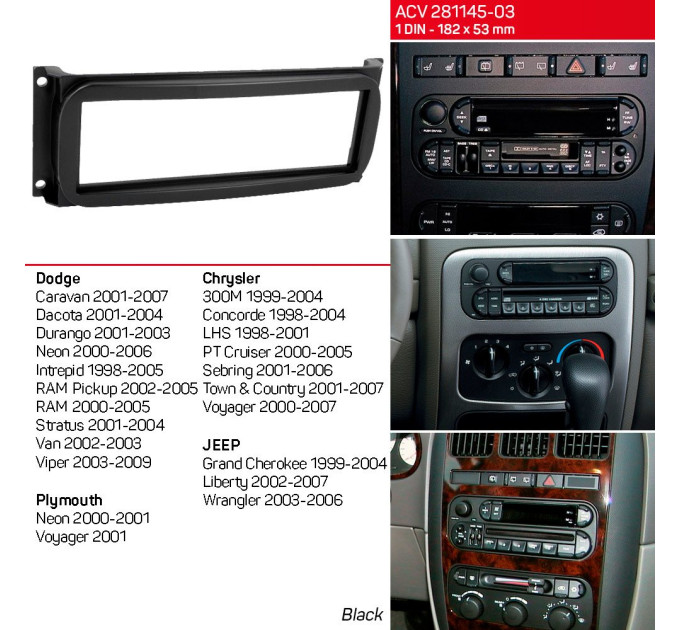 Перехідна рамка Jeep Grand Cherokee, Liberty, Wrangler ACV 281145-03