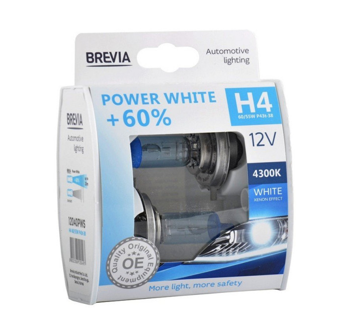 Комплект галогенних ламп Brevia H4 Power White 12040PWS 12V 60/55W