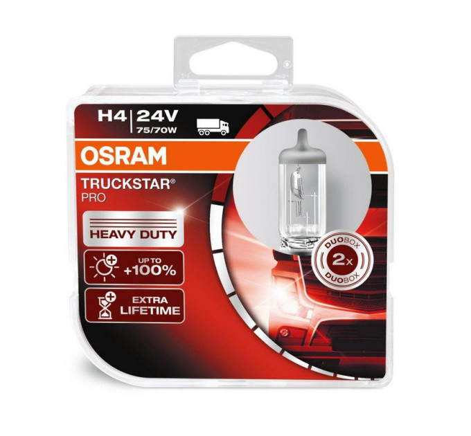 Комплект галогенних ламп OSRAM TruckStar Pro 64196TSP-HCB H4 75/70W 24V P43T