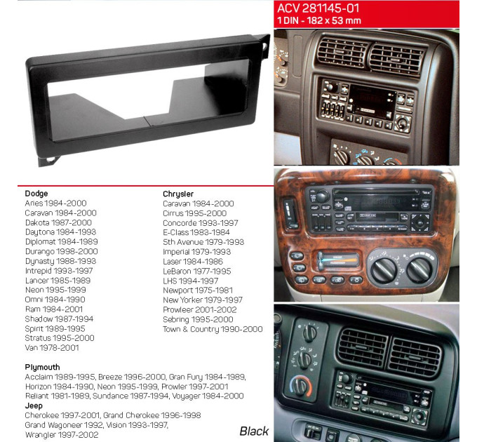 Перехідна рамка Jeep Cherokee, Grand Cherokee, Wrangler ACV 281145-01