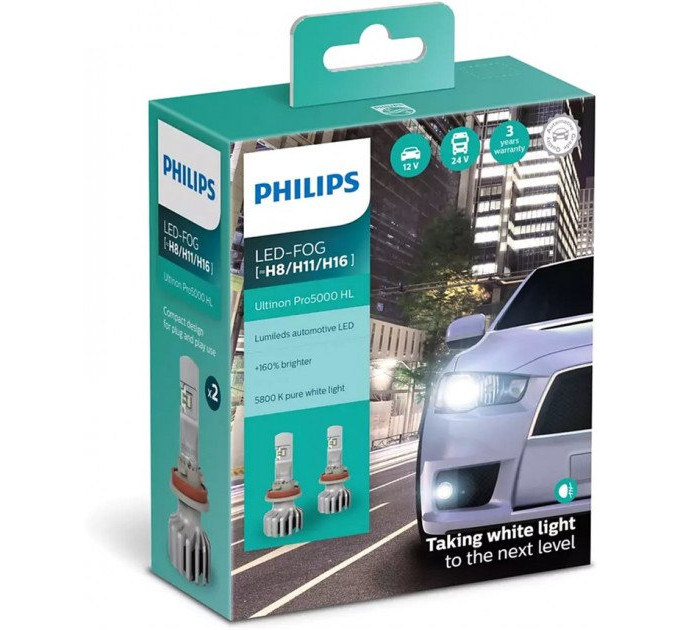 Світлодіодні лампи Philips Ultinon Pro5000 Led-Fog H8/H11/H16  12/24V 12W