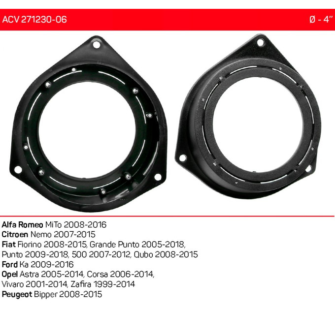 Проставки під динаміки ACV 271230-06 для автомобілів Alfa Romeo, Citroen, Fiat, Ford, Opel, Peugeot