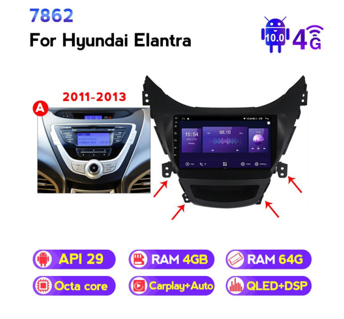 Штатна магнітола ECOBOOST FFT740Q-1243 HYUNDAI ELANTRA 2011-2013