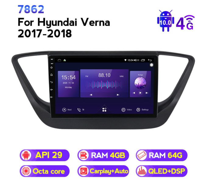 Штатна магнітола ECOBOOST FFT740Q-1241 HYUNDAI ACCENT 2017-2018