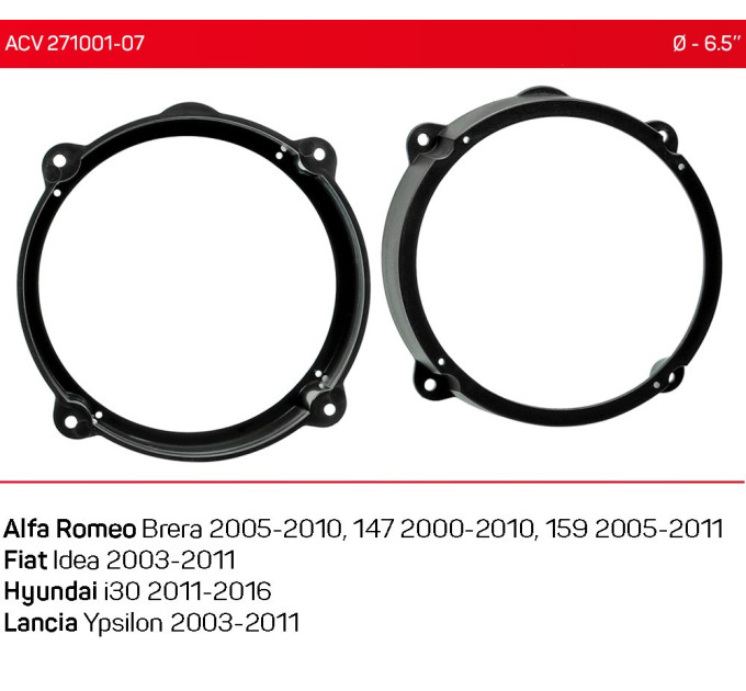 Проставки під динаміки ACV 271001-07 для автомобілів Alfa Romeo, Fiat, Hyundai, Lancia