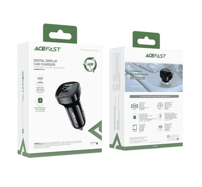 Автомобільний зарядний пристрій ACEFAST B4 digital display 66W (USB-C+USB-A)